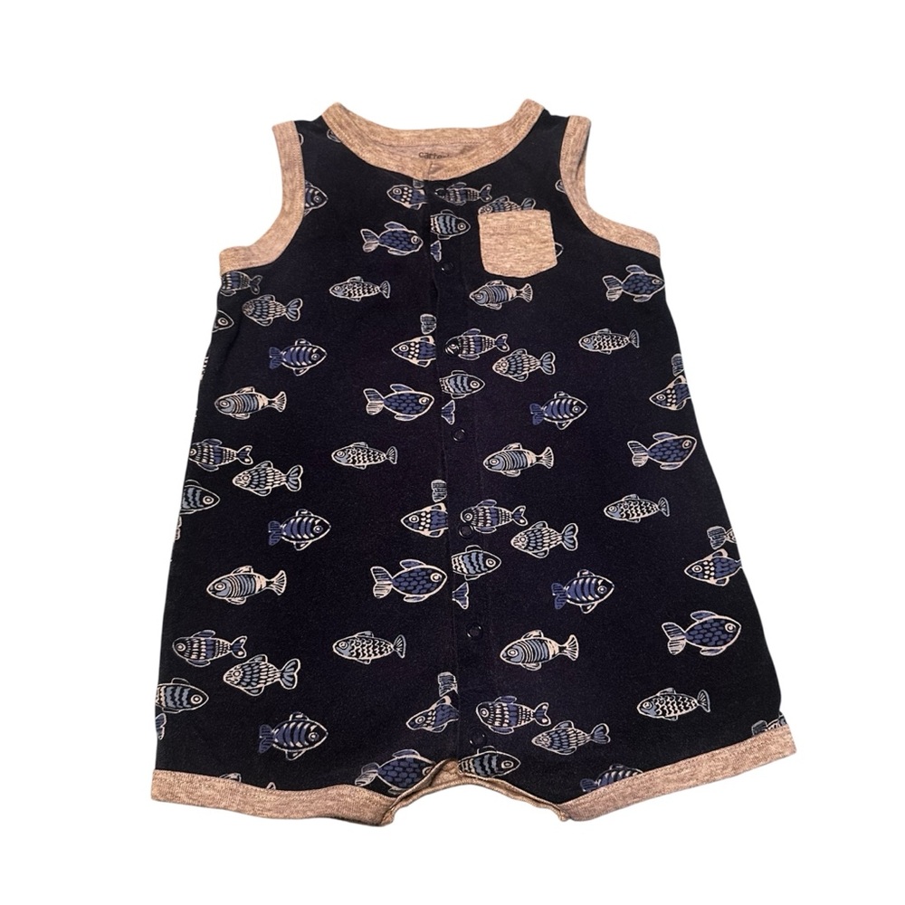 Carter's Gray and Blue Fish Print Romper